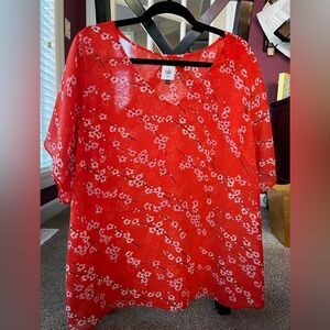CAbi Split Sleeve, Cherry Blossom Pattern Blouse, XXL